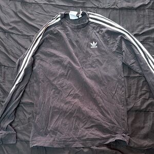 Adidas Men's Dark Gray Long Sleeve Shirt with White Stripes